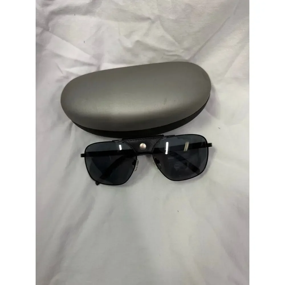 Nautica Black Metal Aviator Explorer Sunglass Polarized Leather Arms GS